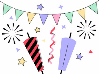 Colorful Fourth of July fireworks with stars and origami-inspired design