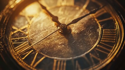 Antique clock face close-up, time passing, dark background, history concept