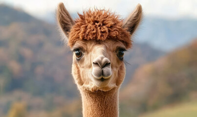 Obraz premium Charming Alpaca Portrait Capturing the Gentle Essence of Nature with Playful Features and a Soft Fleece Texture