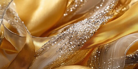 Elegant close-up of glittering gold and silver fabric textures for luxury concept