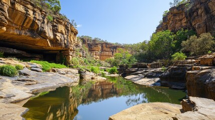 A stunning view of Australias canyon ecosystem, showcasing unique flora and rugged terrain.