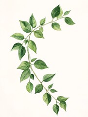 Watercolor painting of a green twig with leaves