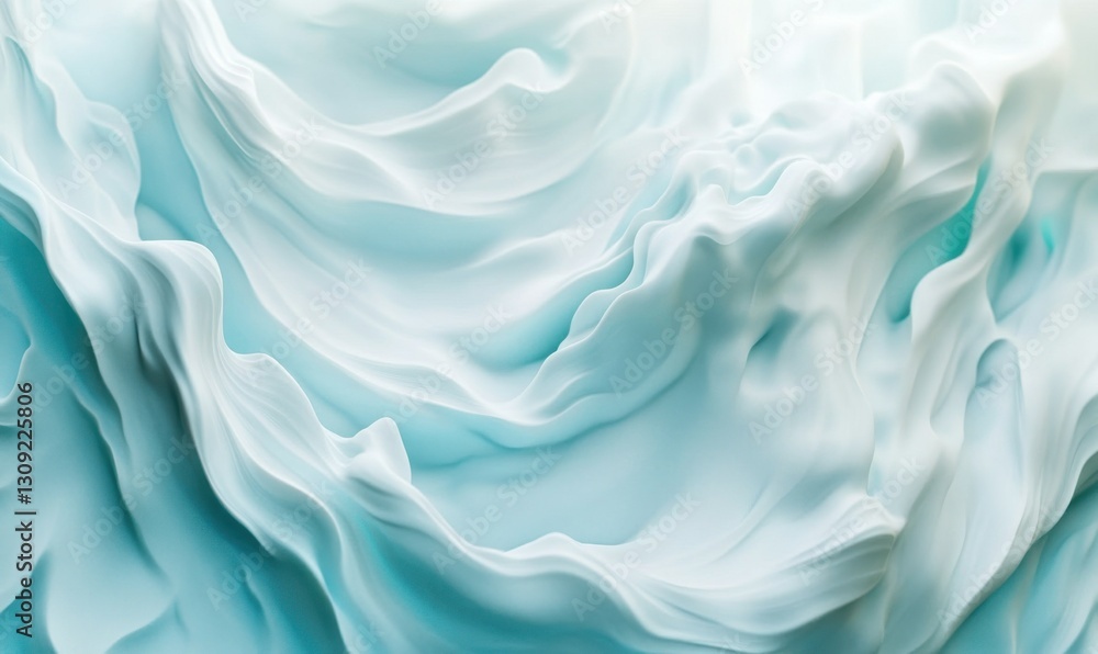 Poster textured abstract waves of aqua blue and white, dynamic curves and flowing details creating a calmin