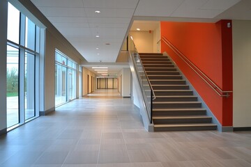 Modern empty hallway with bright natural lighting