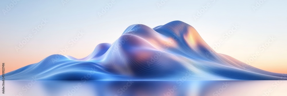 Aufkleber 3d render, abstract background with smooth robin s egg blue waves and orange glow in minimal style