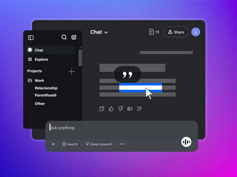 Reply features in Ai chat. Web browser with Artificial intelligence chatting text on screen. Vector illustration