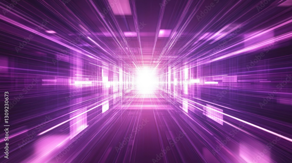 Poster abstract purple digital tunnel of light speed and data streams