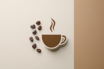 Minimalist coffee cup logo featuring steam and scattered beans in warm tones for elegant branding