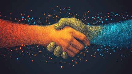 Digital collaboration network handshake with abstract geometric mesh design