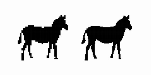 Black silhouettes of two horses standing side by side, showcasing their distinct equine shapes and tails.