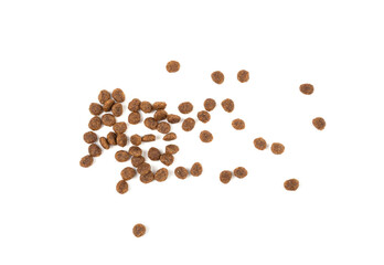 Dry pet food, dog kibble pile, puppy pellets, small canine protein croquette meal, animal food