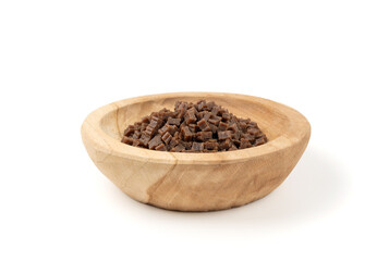 Mini bone-shaped pet food, small dogs crunchy treats, flavored brown dry kibble, canine food