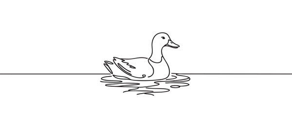 Continuous one line drawing of duck, vector illustration