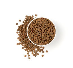 Dry pet food, dog kibble pile, puppy pellets, small canine protein croquette meal, animal food