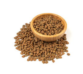 Dry pet food, dog kibble pile, puppy pellets, small canine protein croquette meal, animal food