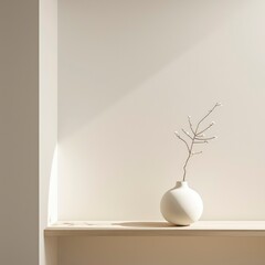 Minimalist Home Decor White Vase with Branch on Shelf