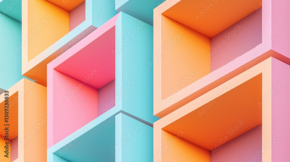 Poster abstract pastel cube geometric shapes background modern minimalist design architectural pattern