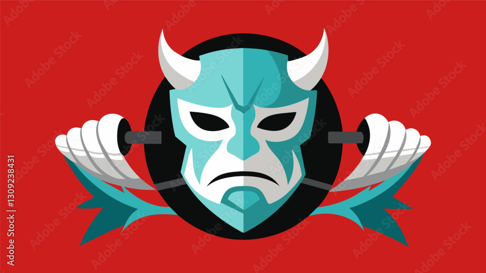 Poster the mask a representation of stoic strength masking the inner turmoil and vulnerability.. vector ill