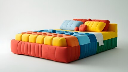 Vibrant Bed Design: A striking, colorfully designed bed featuring a unique, playful aesthetic, perfect for a modern interior.