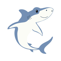 Fototapeta premium Vector cartoon illustrations of big white shark on a white background. Flat cute icon of shark. 