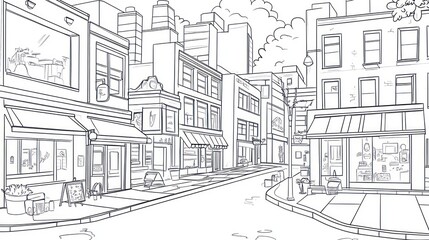 Fototapeta premium City Street Scene Line Drawing