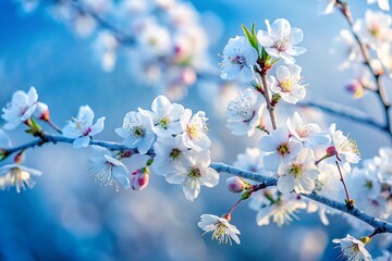 Delicate Spring Blossoms in Soft Blue Light