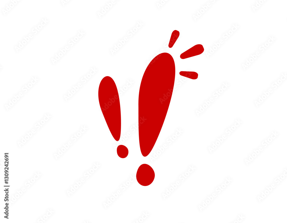 Poster a bold red exclamation mark designed with footprint elements conveying urgency.