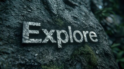 Engaging invitation to adventure, bold Explore text on textured stone background, perfect for outdoor or travel themes.