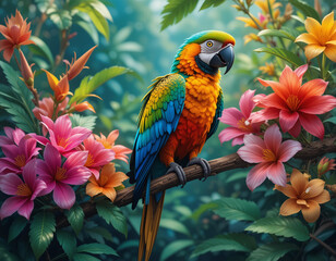 Fototapeta premium Vibrant Flight: The Majestic Beauty of Macaws