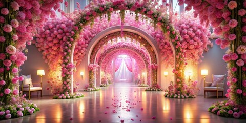 Obraz premium Capture your dream wedding: breathtaking pink flower ceremony hall photography.