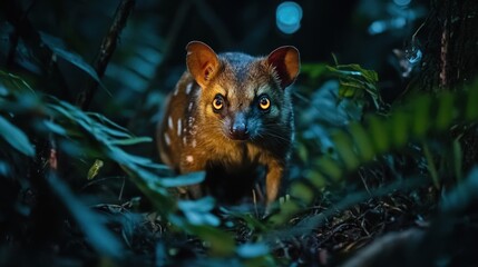 Nighttime encounter wild animal in lush jungle photography mysterious environment close-up view