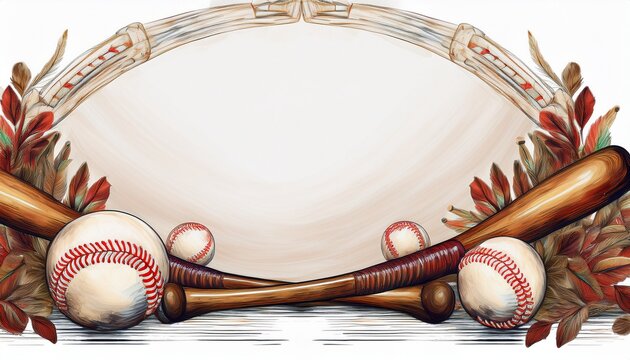 vintage beautiful border frame of baseballs and baseball bats background, graphic resource