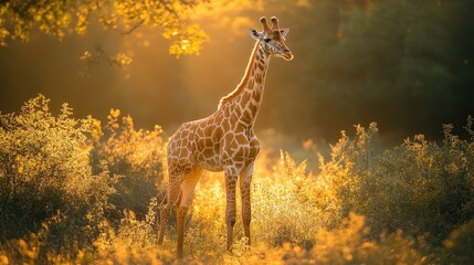 Giraffe standing tall at sunset african savanna wildlife photography natural habitat side view serenity in nature