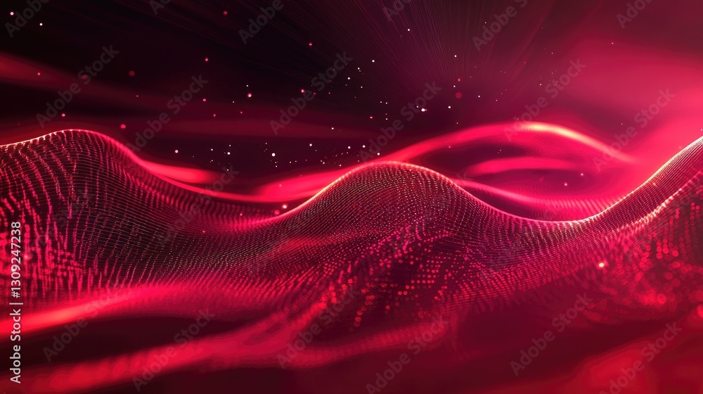 Poster A bold and abstract tech-inspired background with deep red glowing waves and a sense of movement.