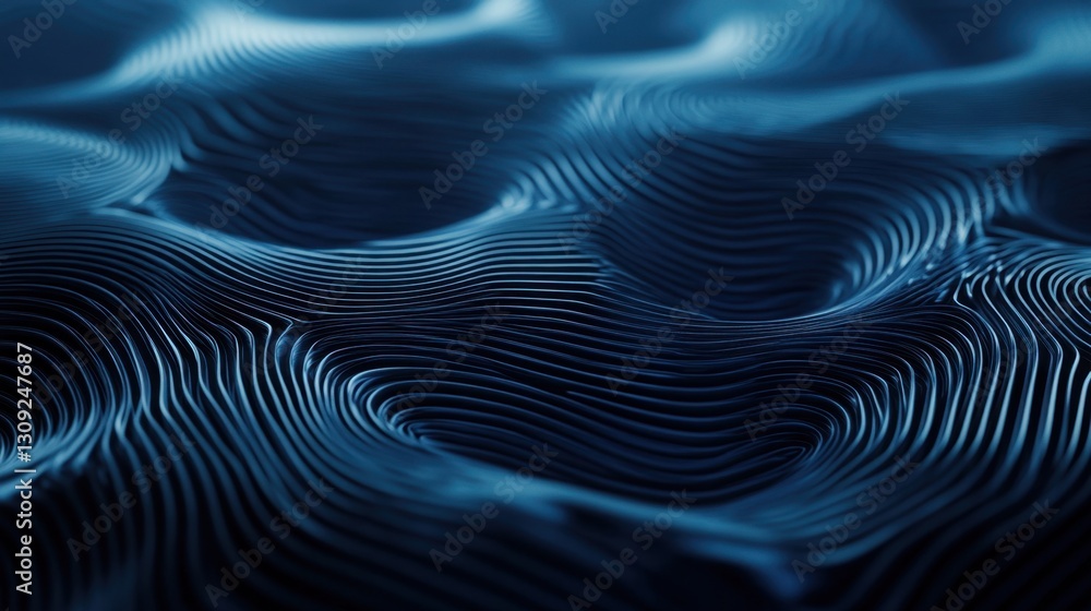Poster dynamic rippling water rings forming an abstract pattern on a rich dark blue surface, creating a fut