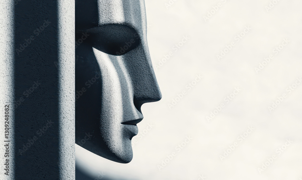 Poster exploring the depth of human emotion through abstract sculpture in monochrome design