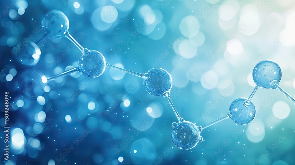 Poster a clean, futuristic medical background featuring a soft blue gradient with molecular structures floa