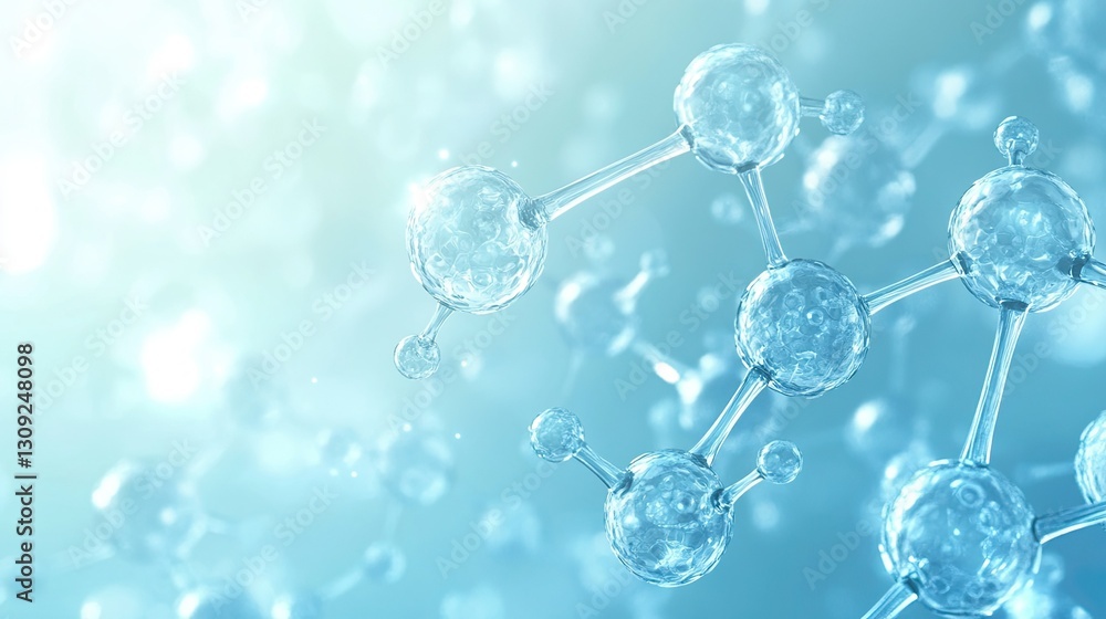 Poster a clean, futuristic medical background featuring a soft blue gradient with molecular structures floa