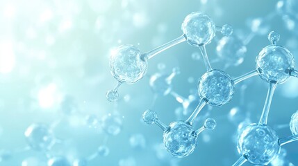 A clean, futuristic medical background featuring a soft blue gradient with molecular structures floating in space.