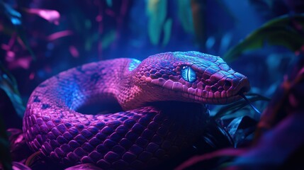 Fototapeta premium Majestic snake slithering through lush jungle wildlife photography vibrant colors close-up perspective nature's beauty