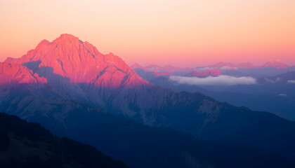 Majestic Mountain Sunset Dramatic Pink Hues Landscape Photography