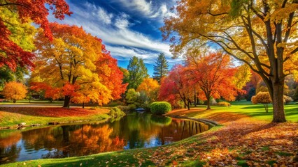 Obraz premium Beautiful autumn landscape with. Colorful foliage in the park