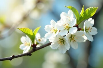 Obraz premium Lightly scented white blooms unfurl on cherry branch, pale blossoms blooming trees blossoms flowers springtime blossoms blossoms blossoms, blossoms blossoms blossoms