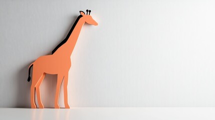 Minimalist orange giraffe silhouette against white background.  Copy space.