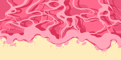 Water wave, sea surface. Vector hand drawn pink water. Horizontal bright background, banner, poster, placard, web. Artistic abstract design for art print, wall art, poster, cover