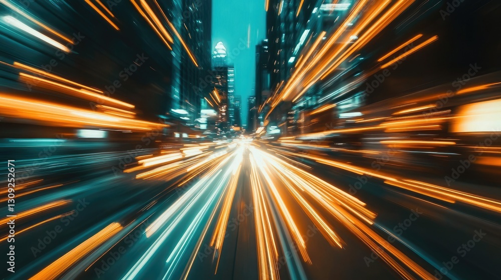 Poster a futuristic high-speed motion blur background with glowing light trails creating a dynamic abstract