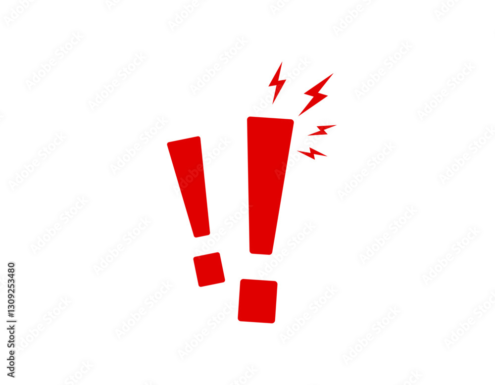 Poster a bold red exclamation mark with small lightning shapes, symbolizing attention and urgency.