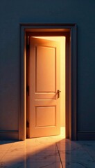 Doorway with soft warm glow and slight opening, doorway, passage, opening