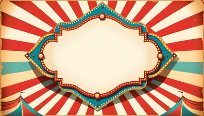 Obraz premium Vintage Circus Frame Background: Red and Blue Striped Canvas with Illuminated Marquee and Tent Peaks for Event Promotion