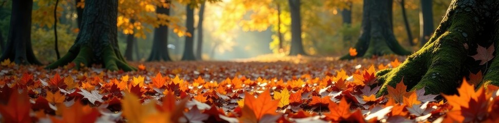Forest floor covered in a carpet of autumn leaves, floor, nature, landscape